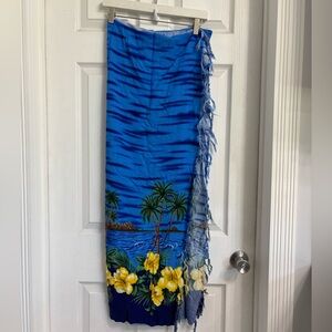 UNO Hawaiian Tropical Blue Floral Sarong Lava Lava One Size Beach Vacation